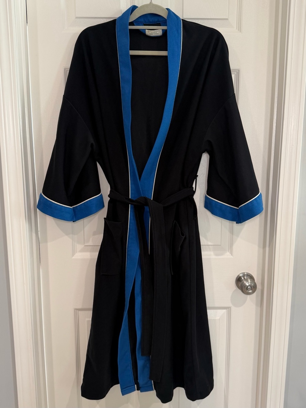 Vintage Retro Bill Blass Robe Belted Men's One Size Black & Blue Lounge Pockets